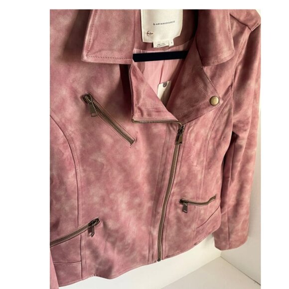 Anthropologie Moto Jacket Womens Pink Crop Micro Suede Leather Tie Dye - Picture 7 of 9